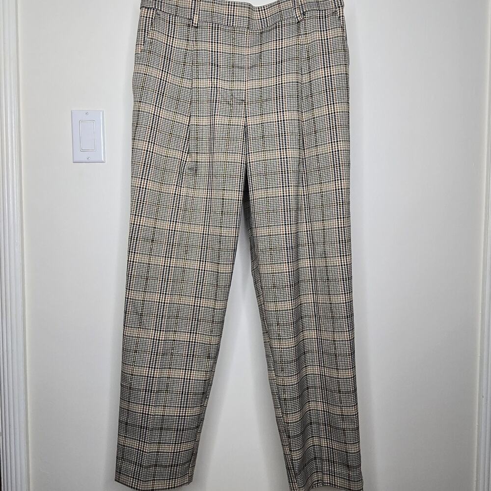 NWT LOFT Pleat Front Tapered Leg Plaid Dress Pants Size M